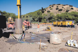 The Atlas Copco cluster drill rig, which Anderson Drilling crews named âThor,â