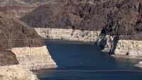 bathtub rings at Lake Mead as seen over the Hoover Dam